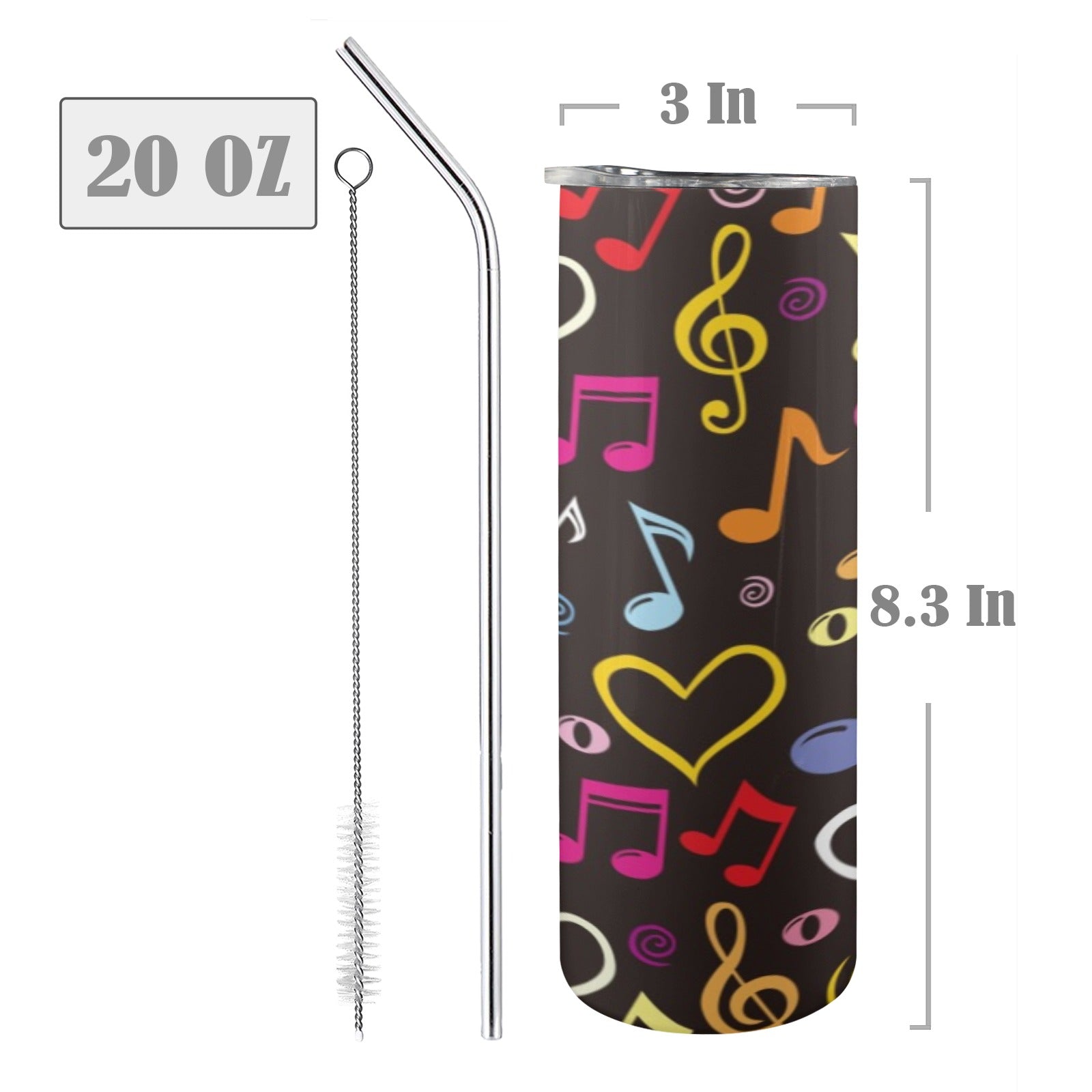 Musical Notes 20oz Tall Skinny Tumbler with Lid and Straw