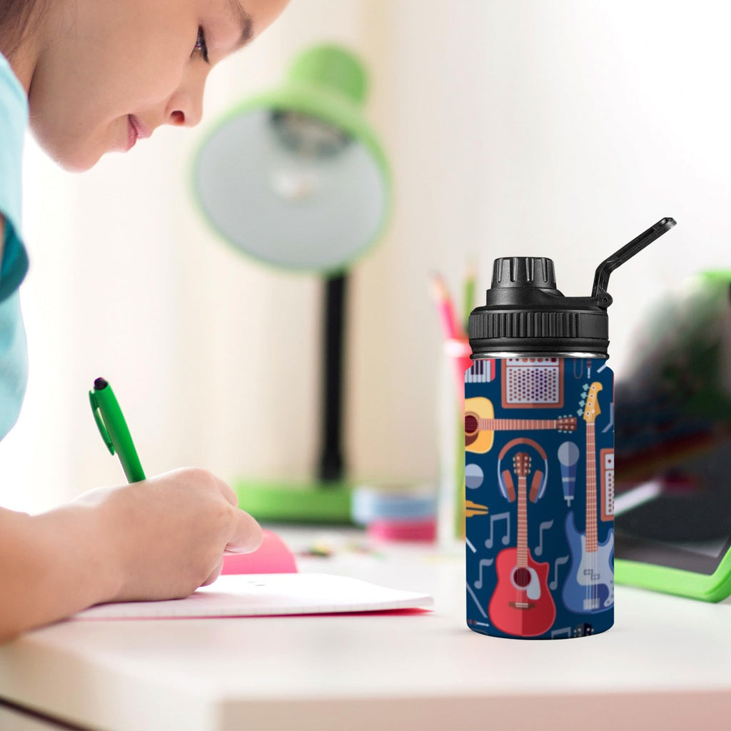 Music Instruments Blue - Kids Water Bottle with Chug Lid (12 oz) Kids Water Bottle with Chug Lid Music Printed Offshore
