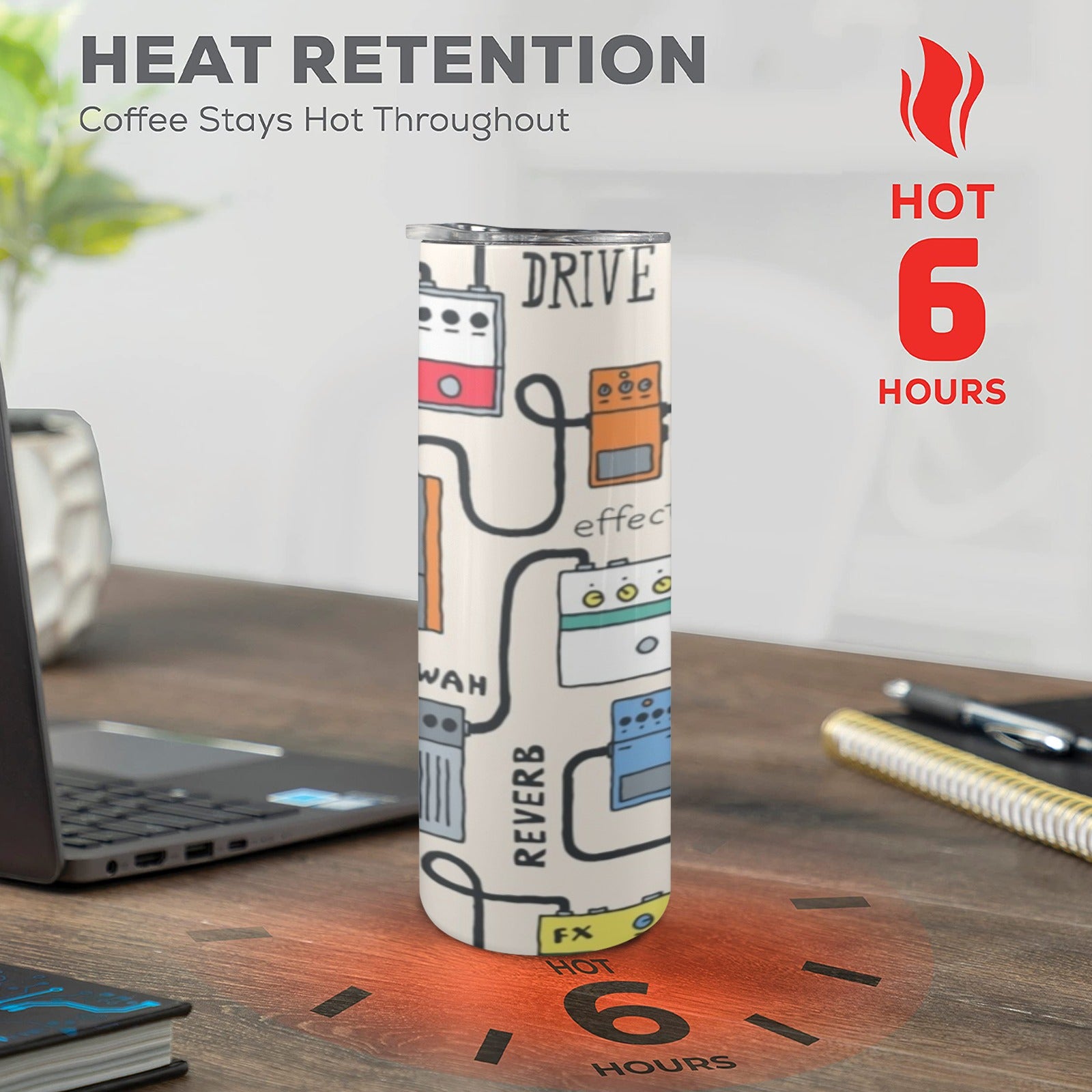 Guitar Pedals 20oz Tall Skinny Tumbler with Lid and Straw