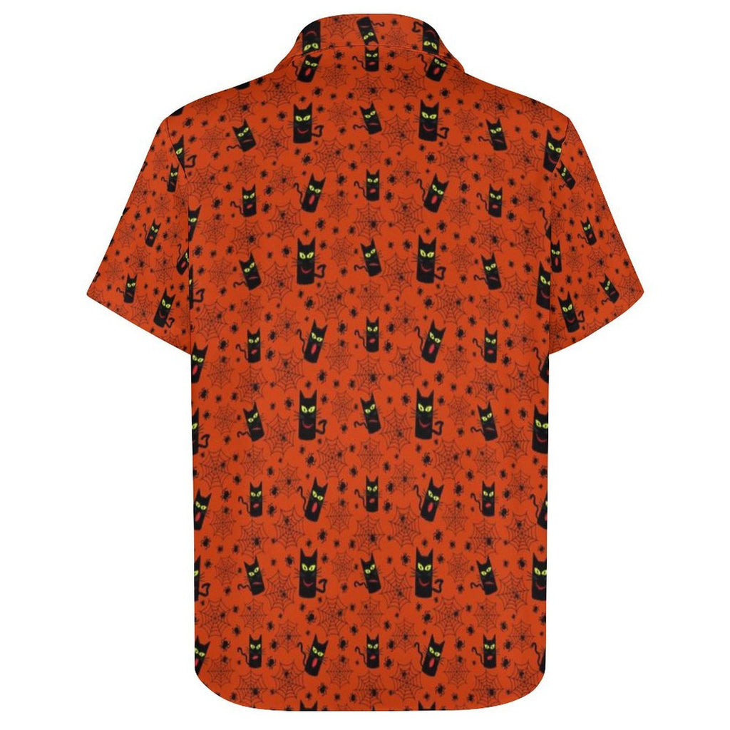 Halloween Black Cats Women's Short-Sleeve Button Up Shirt