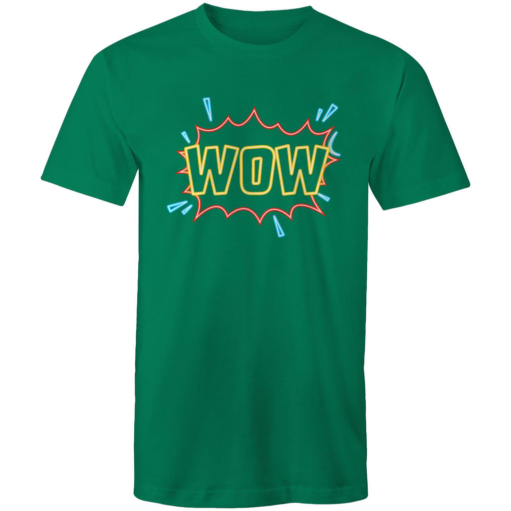 Wow, Comic Book - Mens T-Shirt Kelly Green Mens T-shirt comic Printed In Australia