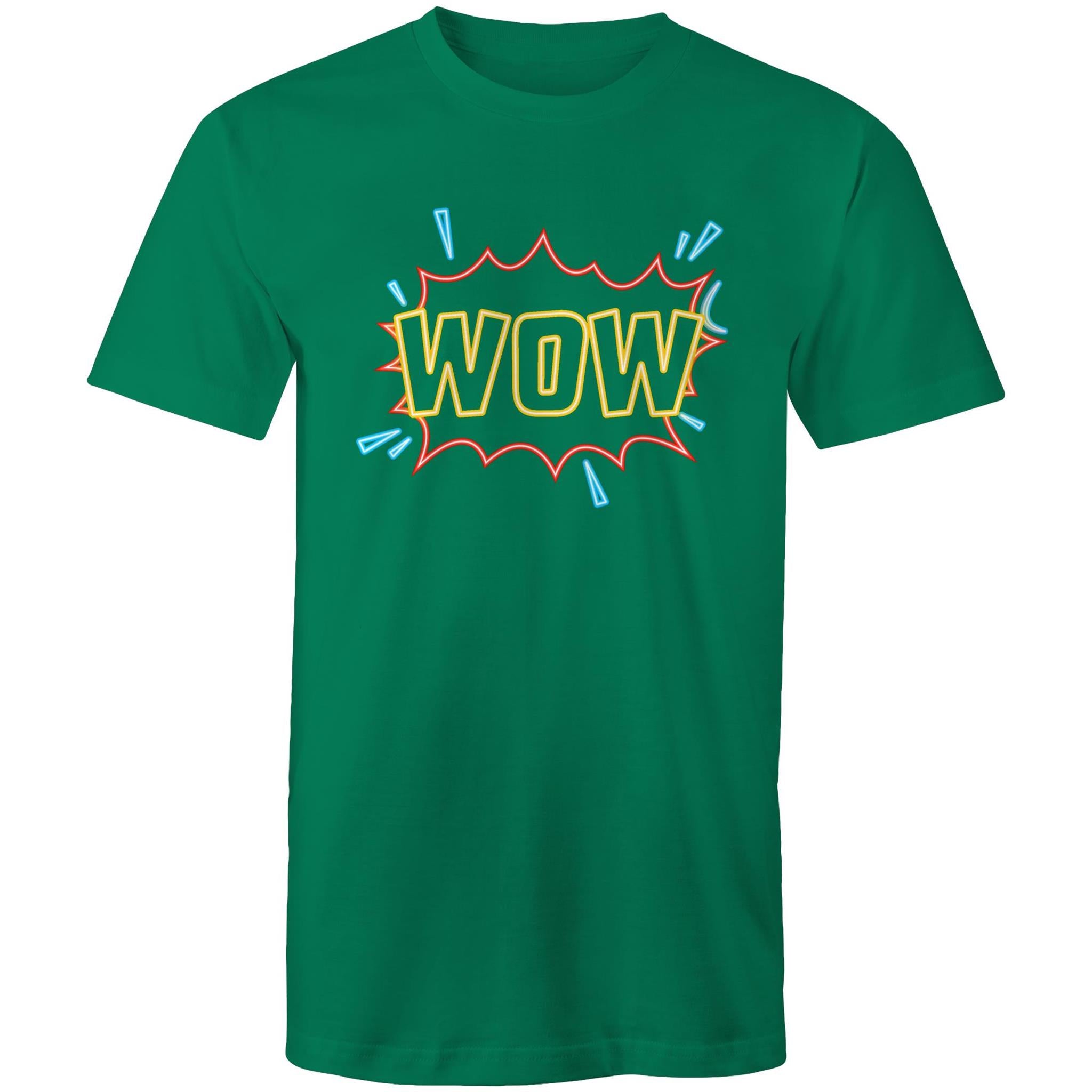 Wow, Comic Book - Mens T-Shirt Kelly Green Mens T-shirt comic Printed In Australia