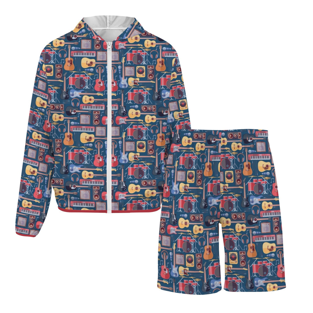 Music Instruments Men's Lightweight Sun Hoodie & Shorts Set Men's Lightweight Sun Hoodie & Shorts Music Printed Offshore
