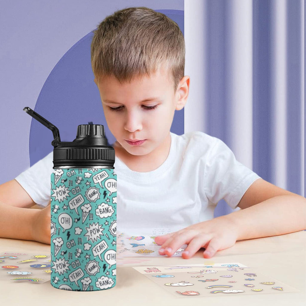 Comic Book Speech Bubbles - Kids Water Bottle with Chug Lid (12 oz) Kids Water Bottle with Chug Lid comic Printed Offshore