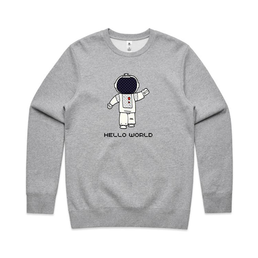 Astronaut, Hello World - AS Colour Stencil Crew Grey Marle Sweatshirt Printed In Australia Space