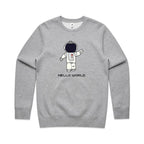 Astronaut, Hello World - AS Colour Stencil Crew Grey Marle Sweatshirt Printed In Australia Space