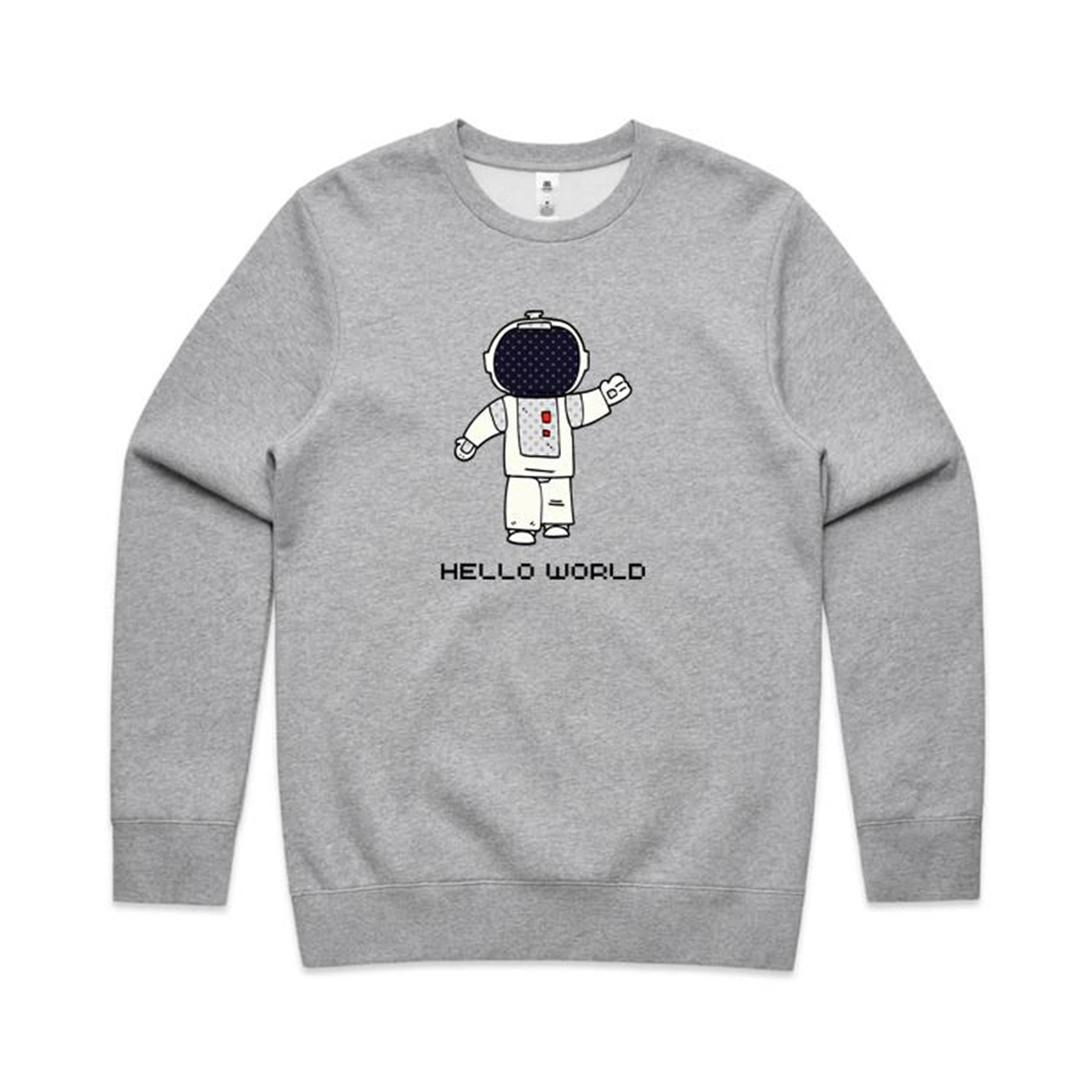 Astronaut, Hello World - AS Colour Stencil Crew Grey Marle Sweatshirt Printed In Australia Space