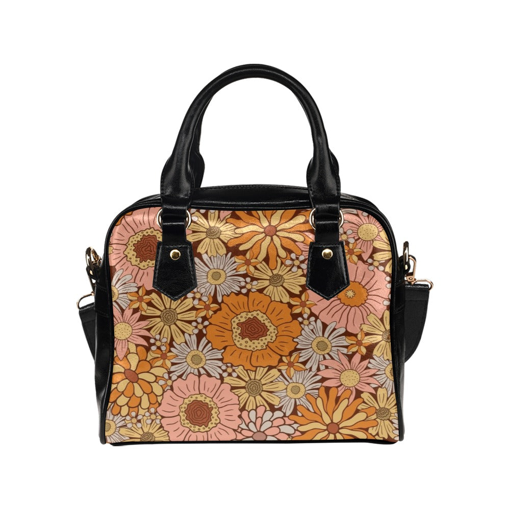 Orange Retro Floral Shoulder Handbag