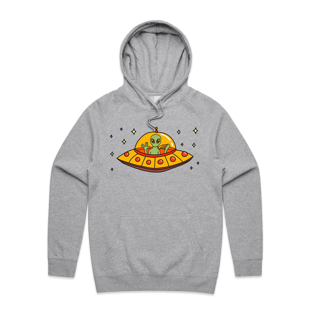 Alien Pizza - Mens Hoodie Grey Marle Mens Hoodie Food Printed In Australia Sci Fi