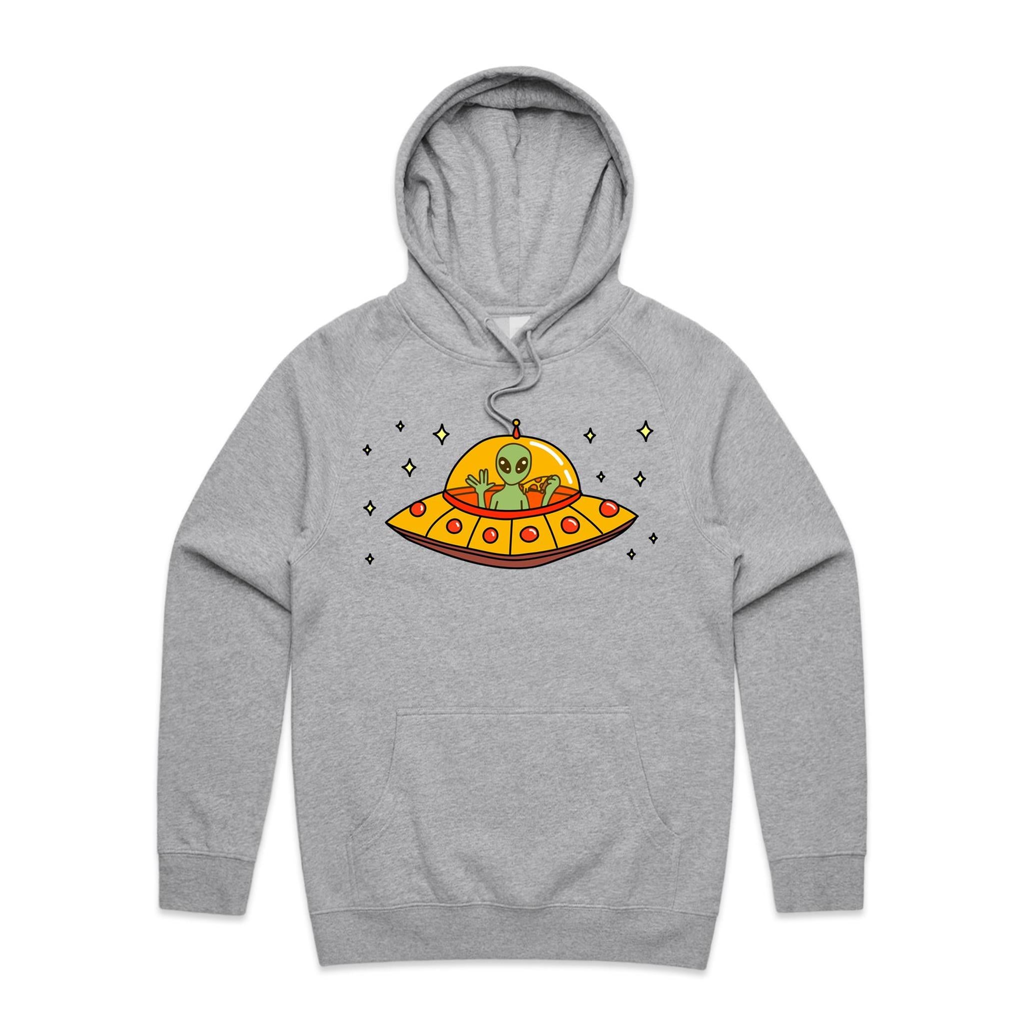 Alien Pizza - Mens Hoodie Grey Marle Mens Hoodie Food Printed In Australia Sci Fi