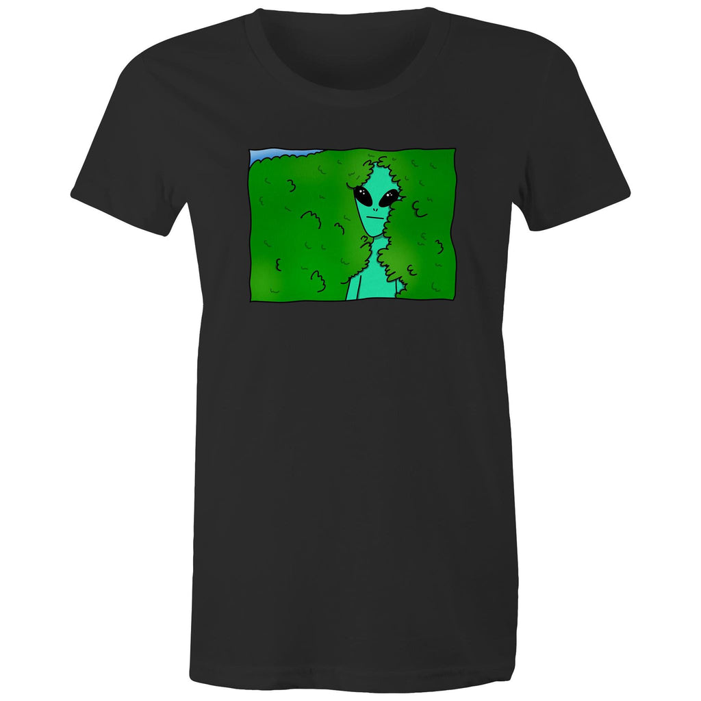 Alien Backing Into Hedge Meme - Womens T-shirt Black Womens T-shirt Printed In Australia Sci Fi