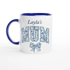 Personalise - Mum, Blue Floral - 11oz Ceramic Mug Ceramic Blue Personalised 11oz Mug customise Globally Fulfilled Mum Name personalise
