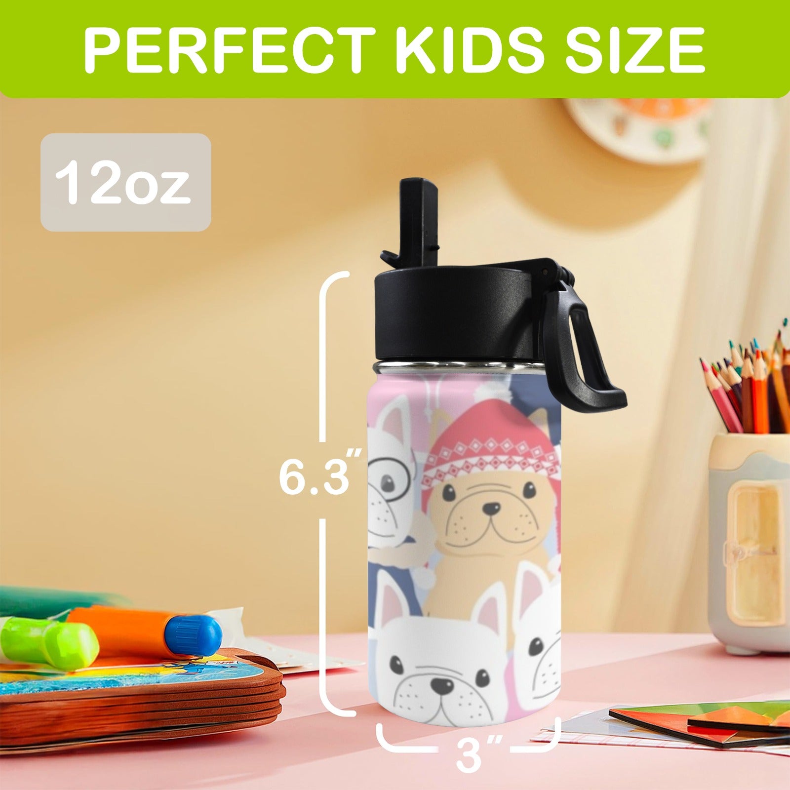 Dog Crowd 12oz Kids Water Bottle with Straw Lid