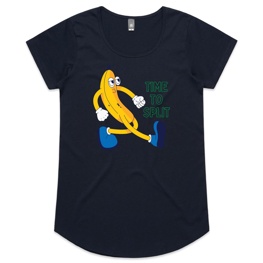 Banana, Time To Split - Womens Scoop Neck T-Shirt Navy Womens Scoop Neck T-shirt Food Printed In Australia