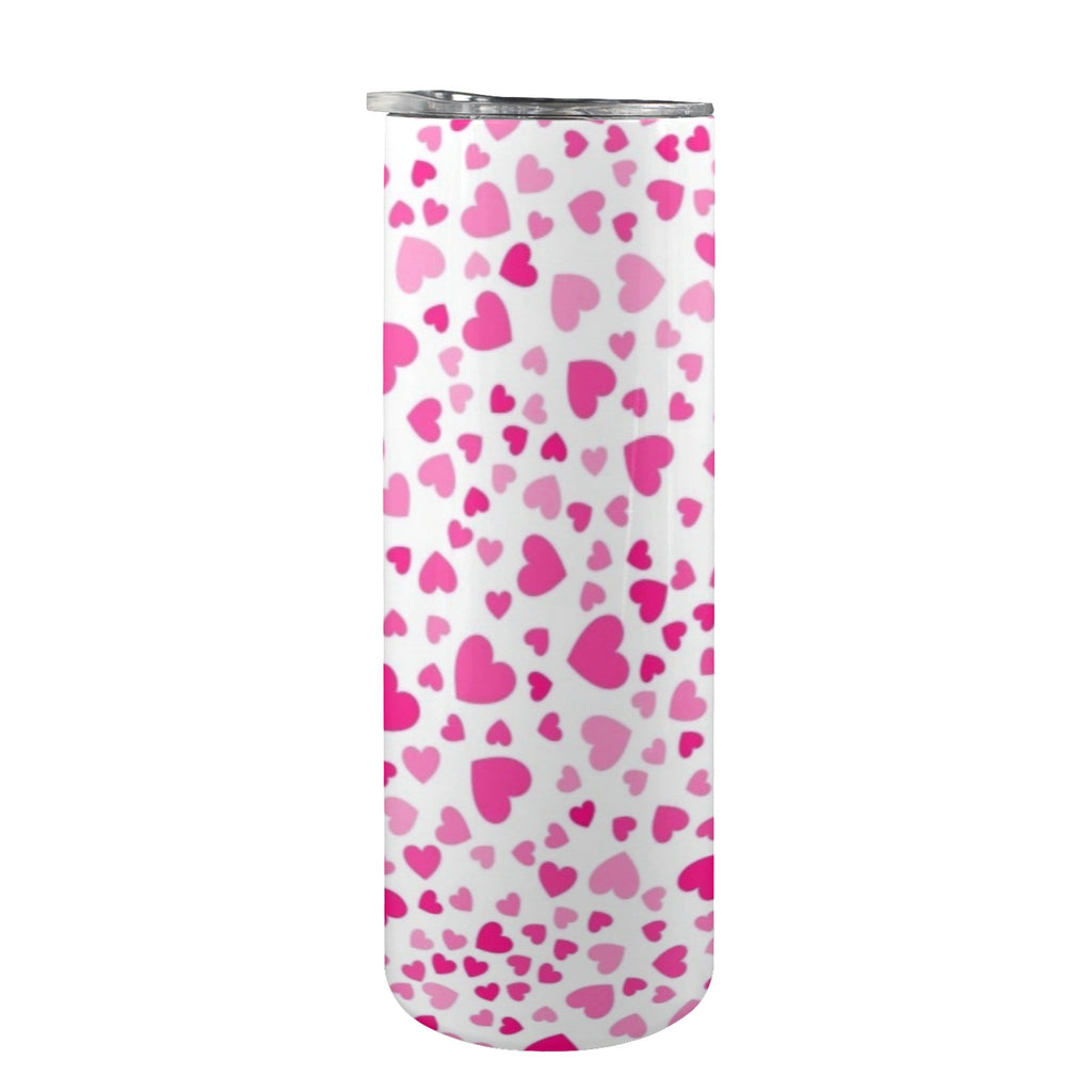 Pink Hearts On White - 20oz Tall Skinny Tumbler with Lid and Straw