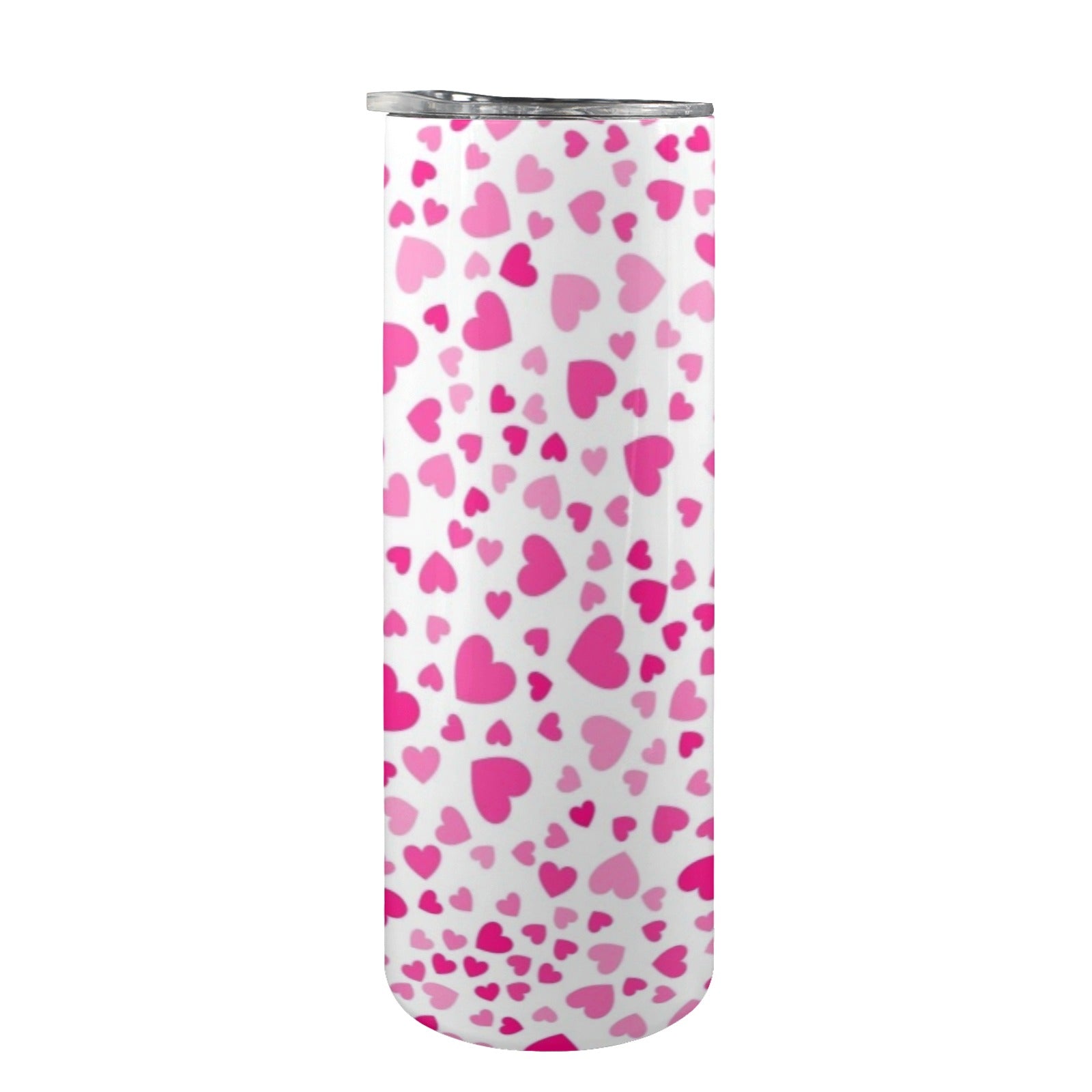 Pink Hearts On White - 20oz Tall Skinny Tumbler with Lid and Straw