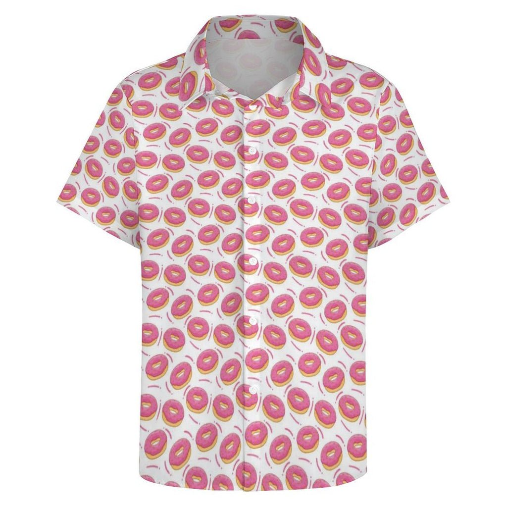 Pink Doughnuts Women's Collared Pocketless Short Sleeve Shirt