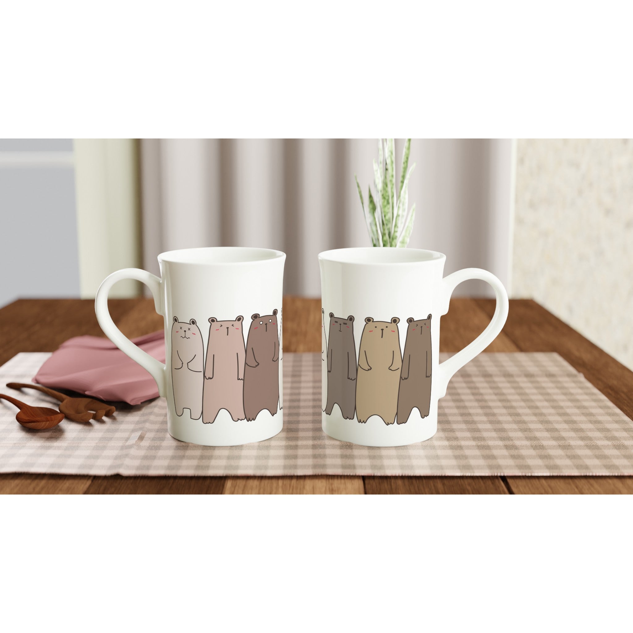 Bears In A Row - White 10oz Porcelain Slim Mug Porcelain Mug animal Globally Fulfilled