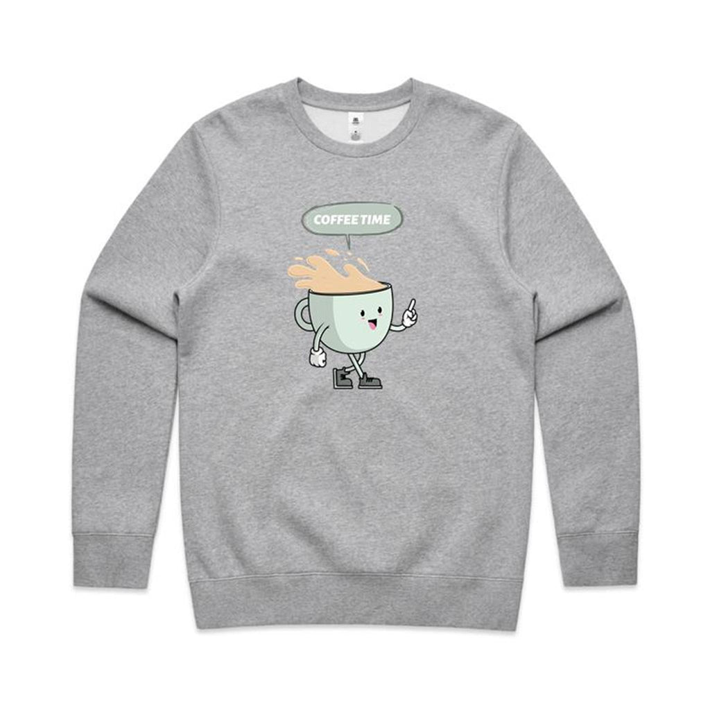 Coffee Time - AS Colour Stencil Crew Grey Marle Sweatshirt Coffee Printed In Australia