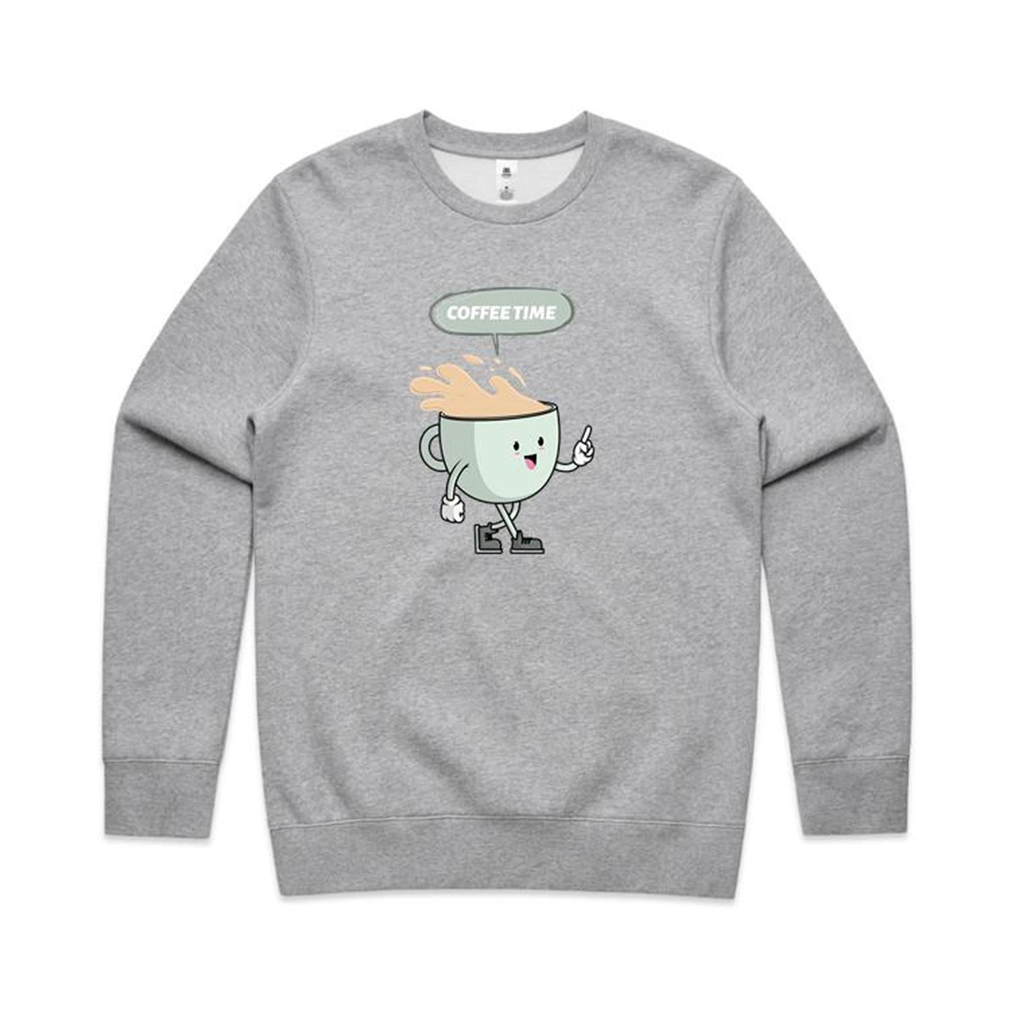 Coffee Time - AS Colour Stencil Crew Grey Marle Sweatshirt Coffee Printed In Australia