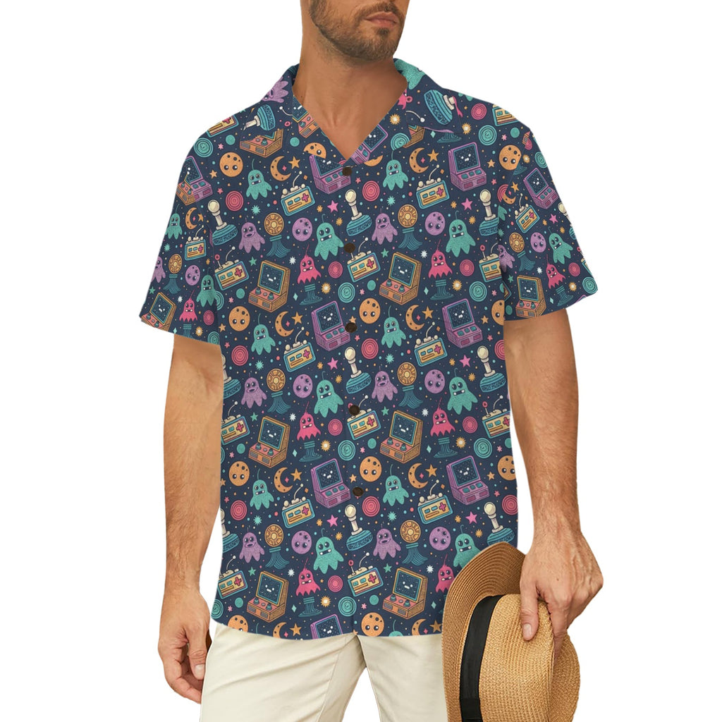 Space Arcade Men's Short Sleeve Hawaiian Shirt Men's Hawaiian Shirt (New) Games Printed Offshore Retro