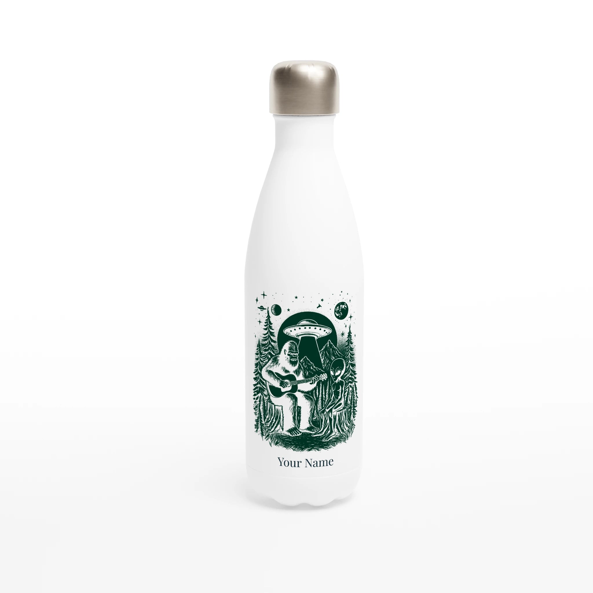 Personalised - Alien And Bigfoot Play Guitar - White 17oz Stainless Steel Water Bottle Default Title Personalised Water Bottle customise Music personalise Sci Fi