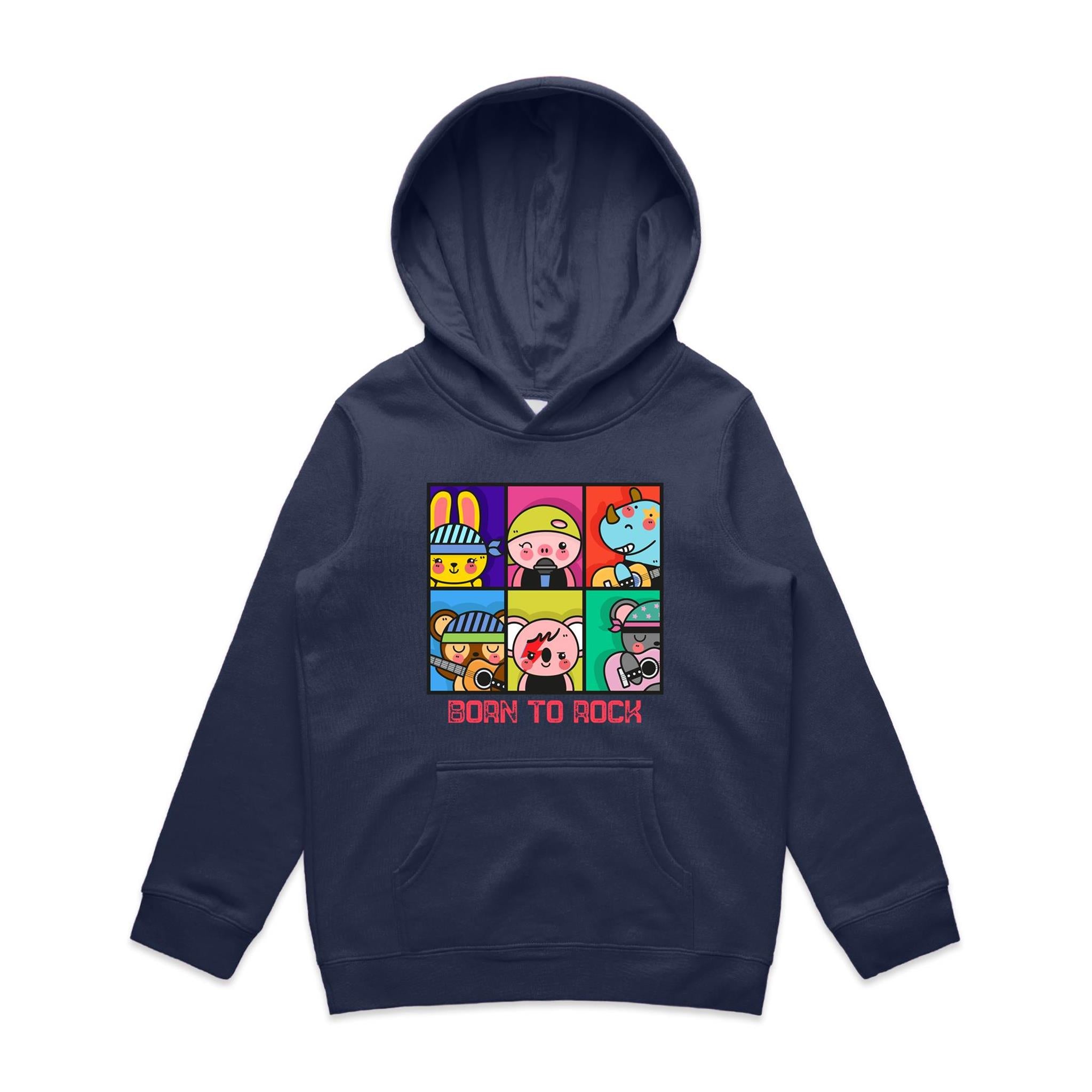 Born To Rock - Kids Hoodie Midnight Blue Kids Hoodie Printed In Australia