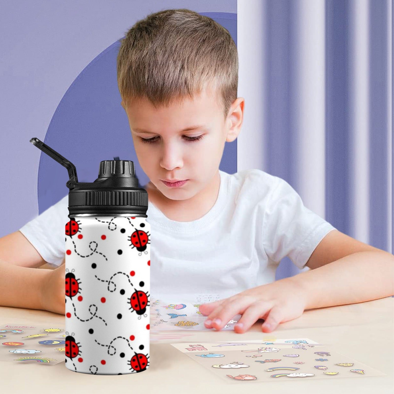 Ladybugs On The Move - Kids Water Bottle with Chug Lid (12 oz) Kids Water Bottle with Chug Lid animal Printed Offshore
