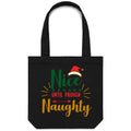 Nice Until Proven Naughty, Christmas Canvas Tote Bag Black One Size Christmas Tote Bag Christmas Printed In Australia