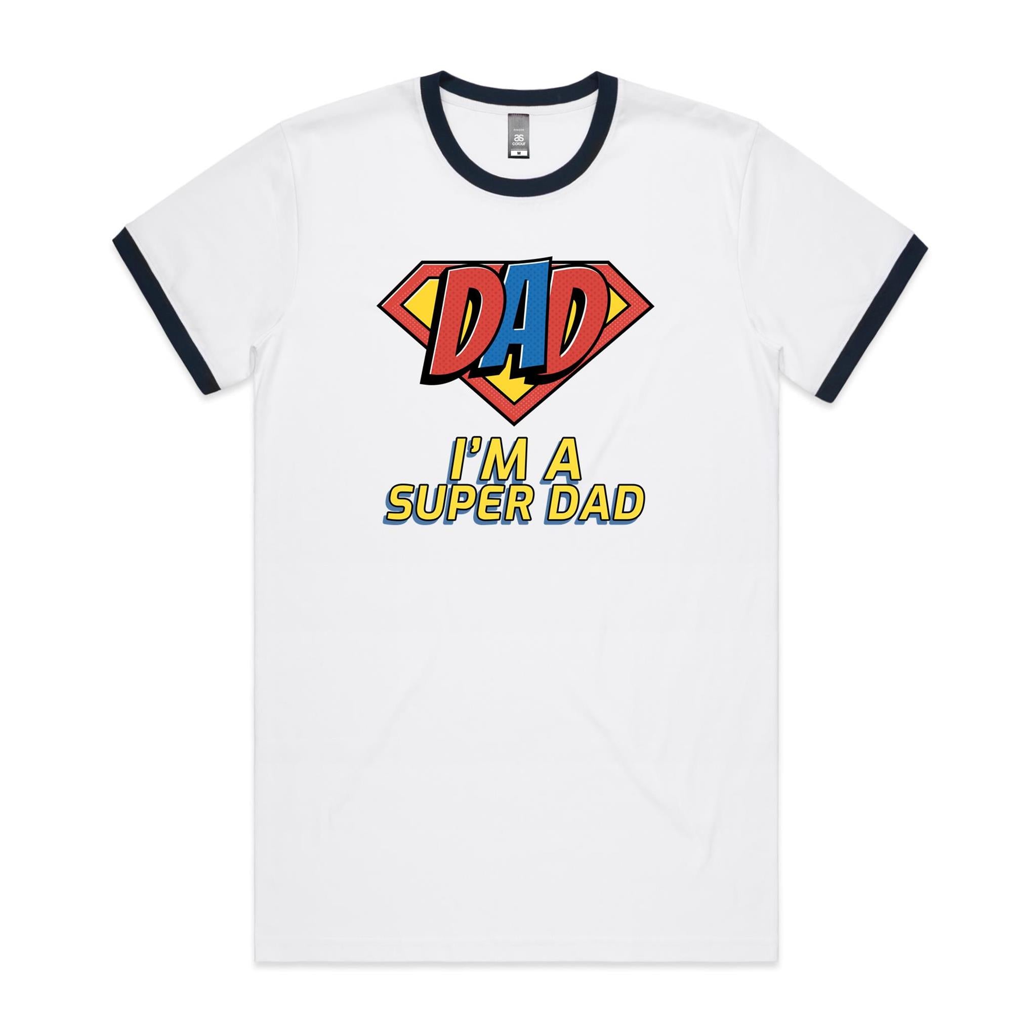 I'm A Super Dad - Staple Ringer Tee White Navy Ringer T-Shirt Dad Printed In Australia