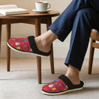 Guitars On Red Men's Fur Trim Thick-Sole Indoor Slippers Men's Fur Trimmed Slippers Music Printed Offshore