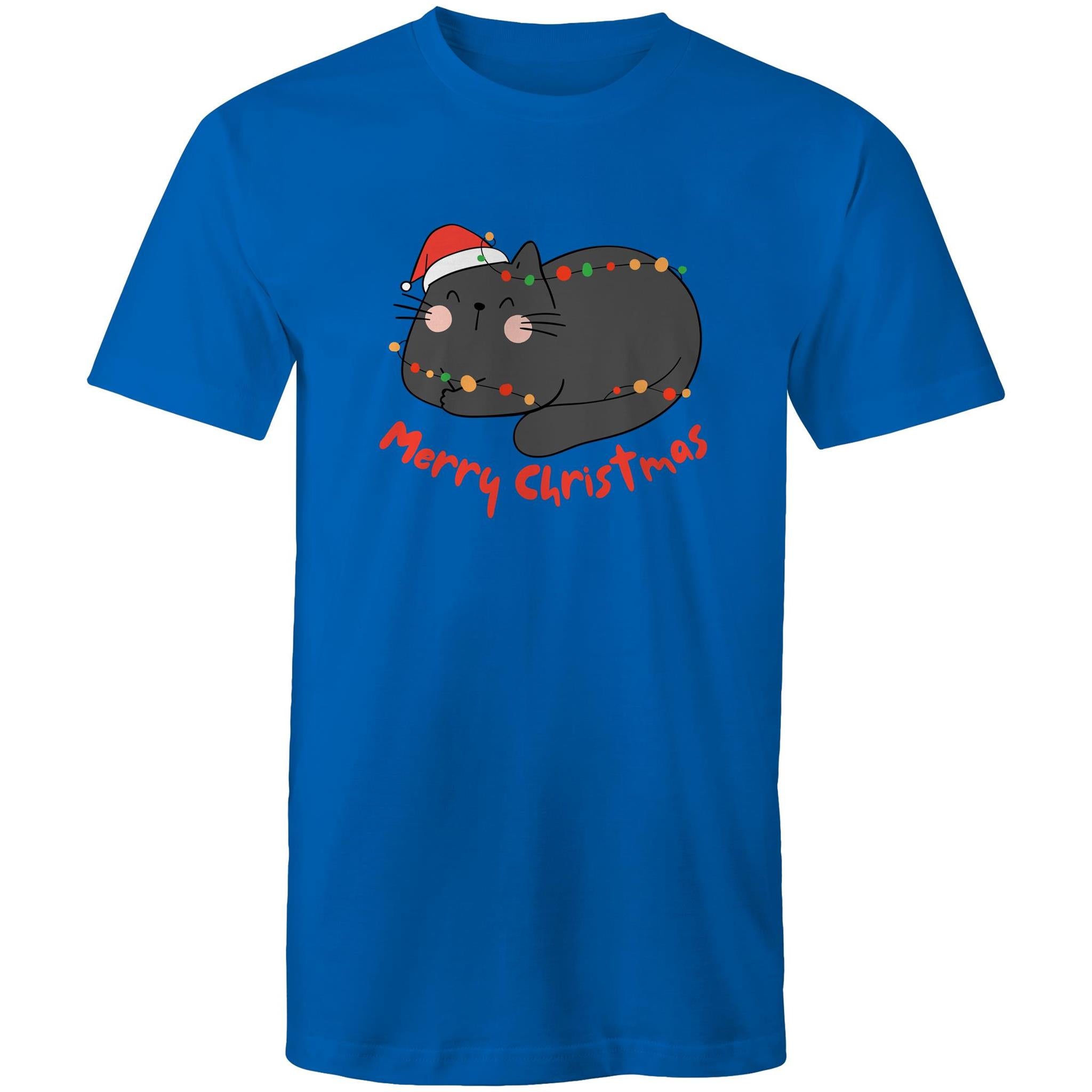 Merry Christmas Cat - Mens T-Shirt Bright Royal Mens Christmas T-shirt Christmas Printed In Australia