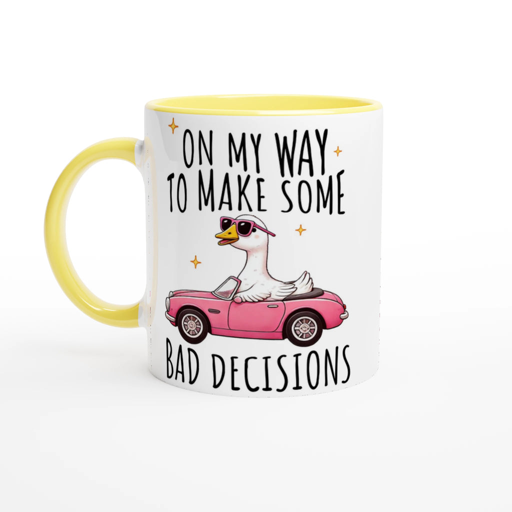 On My Way To Make Some Bad Decisions - White 11oz Ceramic Mug with Colour Inside Ceramic Yellow Colour 11oz Mug animal Globally Fulfilled