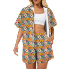 Happy Retro Flowers Women's Windbreaker Short Set 2XL Women's Windbreaker Short Set Printed Offshore Retro