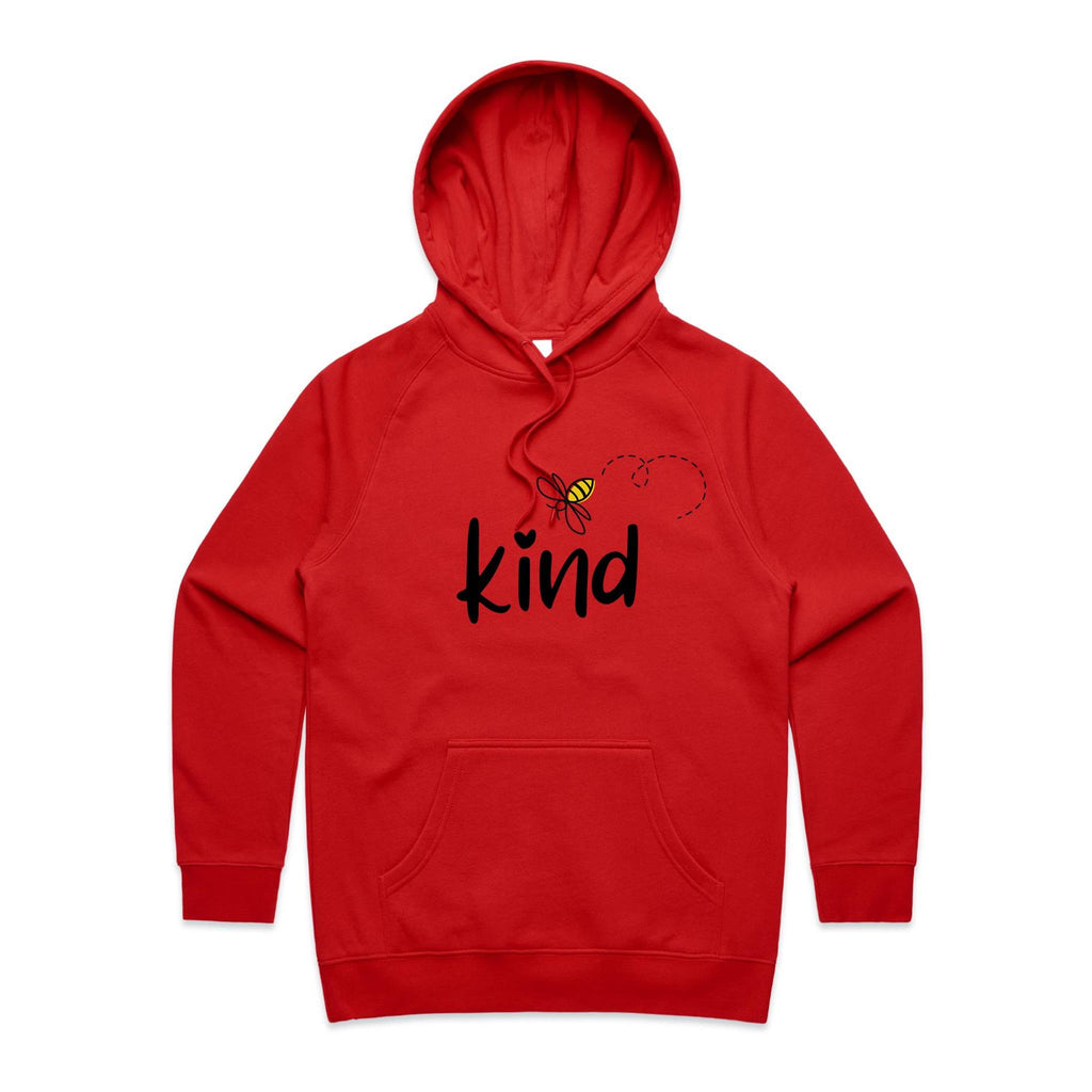 Bee Kind - Womens Hoodie Red Womens 2XL Womens Hoodie Kindness Printed In Australia