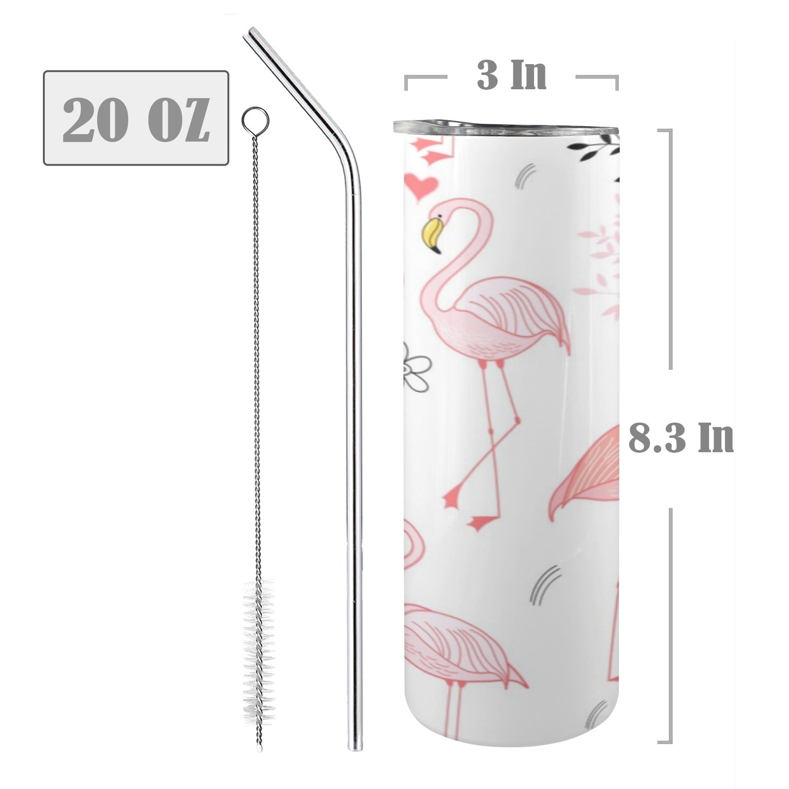 Pink Flamingos 20oz Tall Skinny Tumbler with Lid and Straw