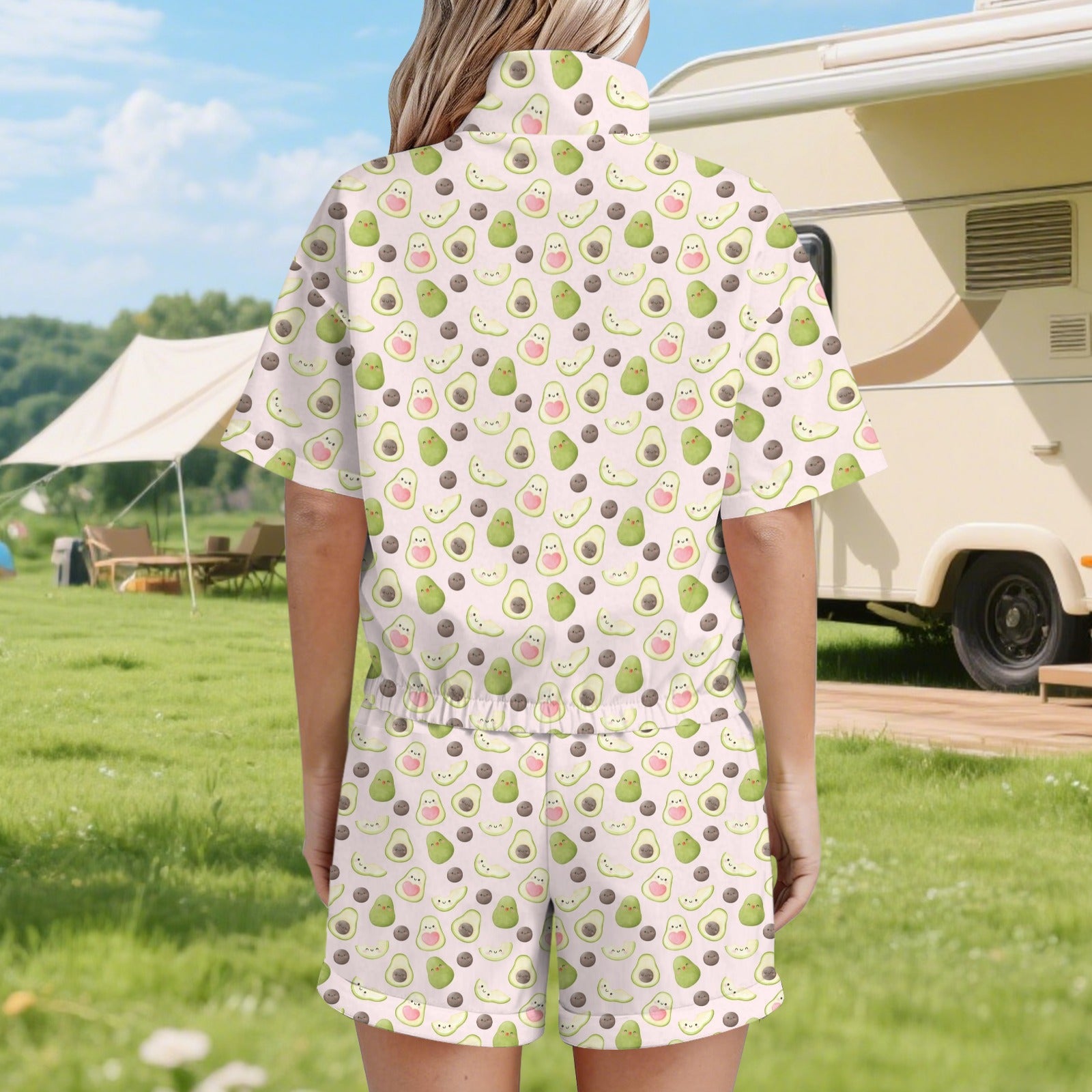 Avocado Love Women's Windbreaker Short Set Women's Windbreaker Short Set Food Printed Offshore
