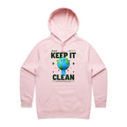 Earth, Just Keep It Clean - Womens Hoodie Pink Womens Hoodie Environment Printed In Australia
