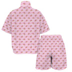Pink Donut Stripes Women's Windbreaker Short Set Women's Windbreaker Short Set Food Printed Offshore