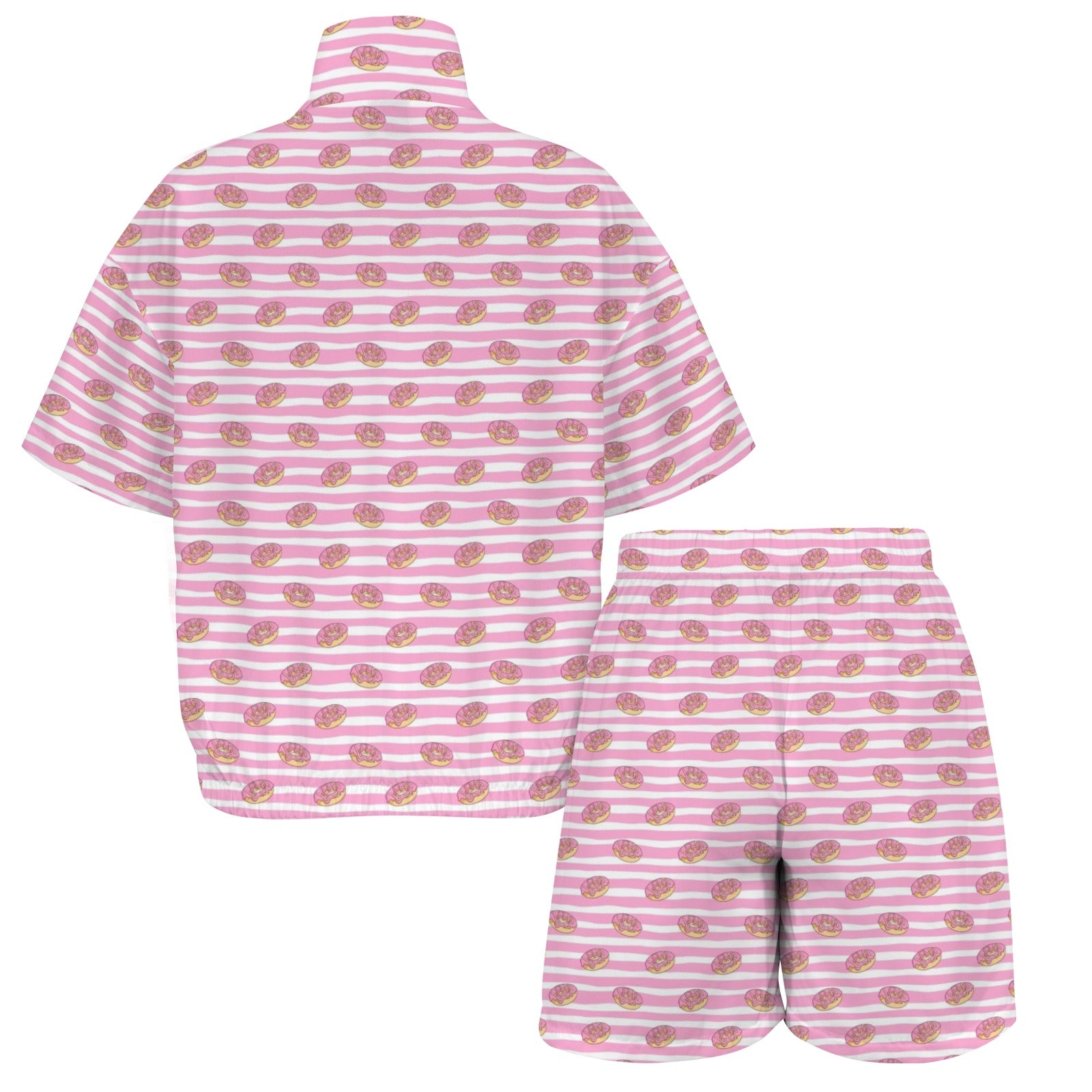 Pink Donut Stripes Women's Windbreaker Short Set Women's Windbreaker Short Set Food Printed Offshore