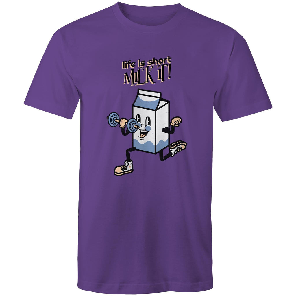 Life Is Short, Milk It - Mens T-Shirt Purple Mens T-shirt Motivation Printed In Australia