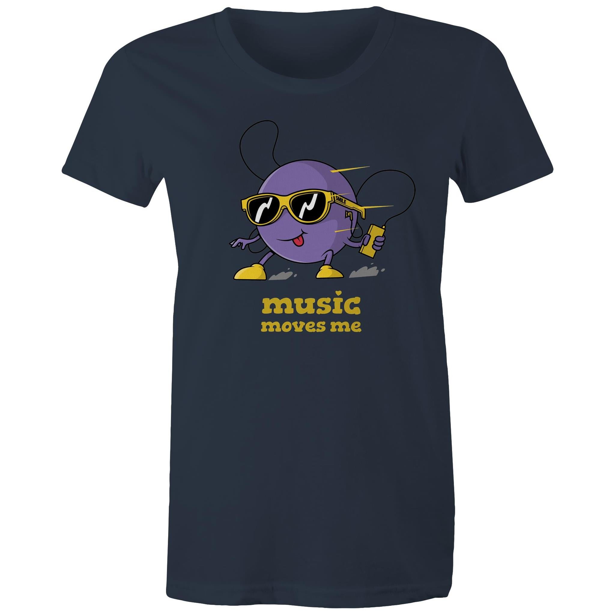 Music Moves Me - Womens T-shirt Navy Womens T-shirt Music Printed In Australia