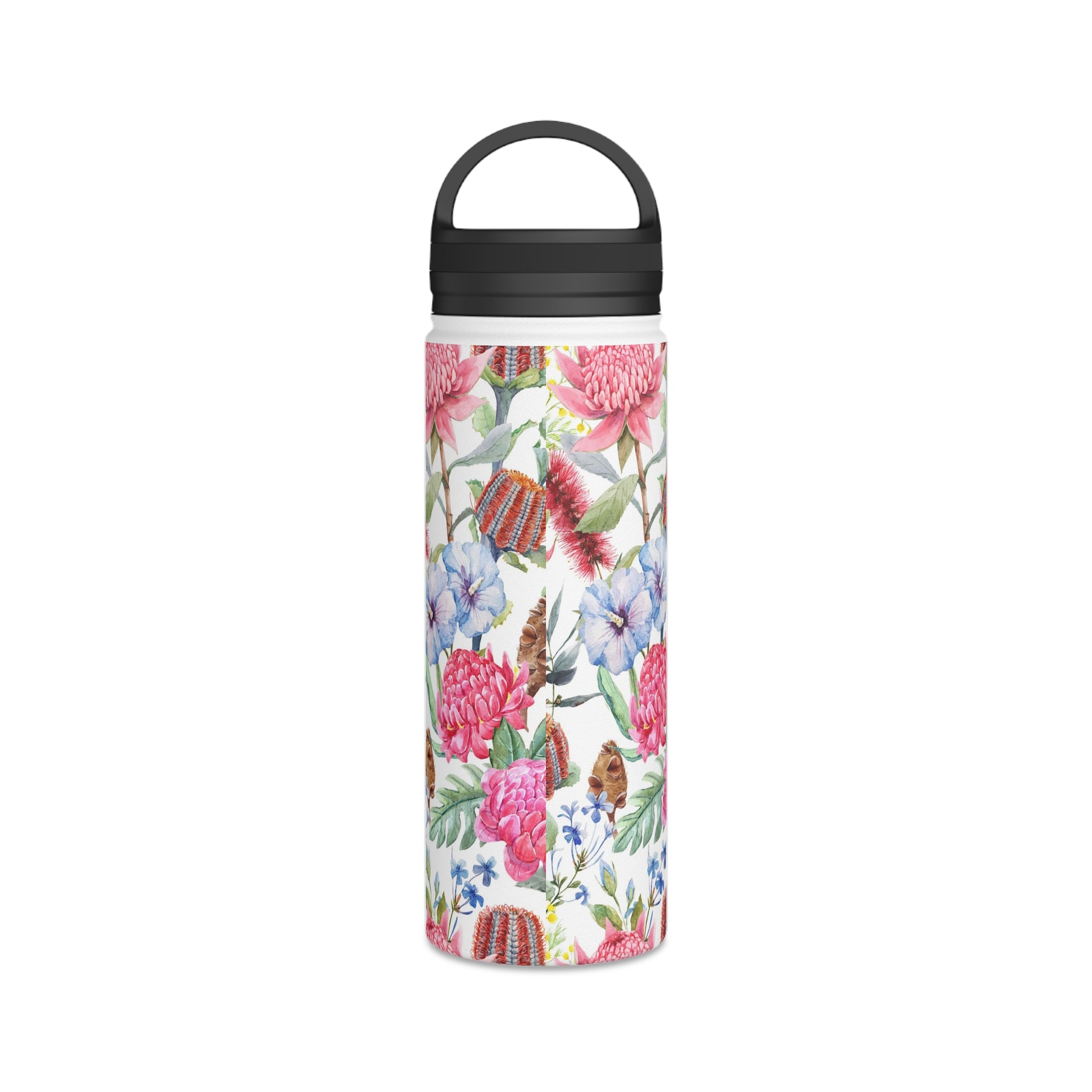 Australian Native Flowers - Stainless Steel Water Bottle, Handle Lid Stainless Steel Water Bottle With Handle Lid Globally Fulfilled Plants