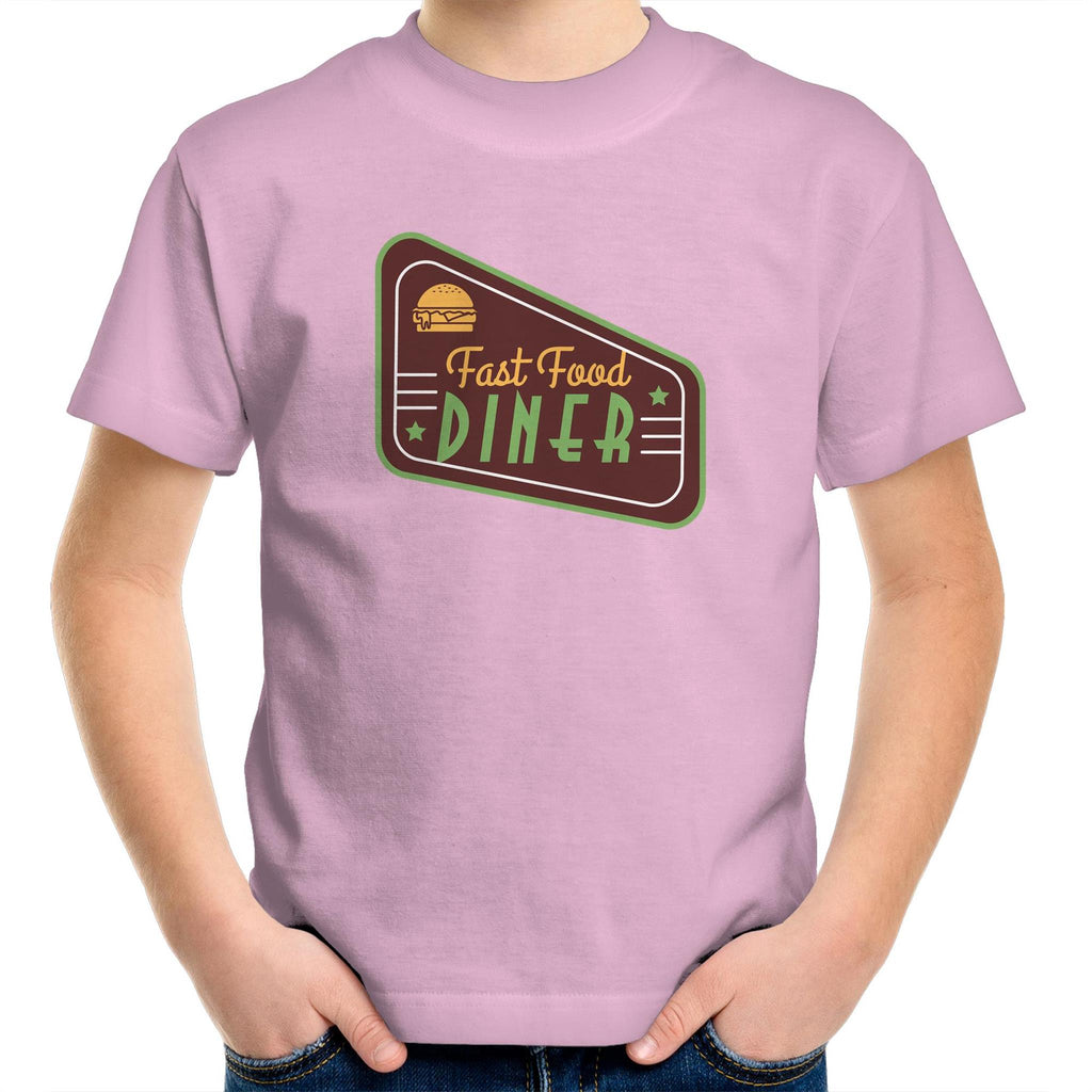 Fast Food Diner Sign - Kids Youth T-Shirt Pink Kids Youth T-shirt Food Printed In Australia Retro
