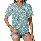 Comic Book Speech Bubbles Women's Short-Sleeve Button Up Shirt white Women's Short-Sleeve Button Up Shirt comic Printed Offshore