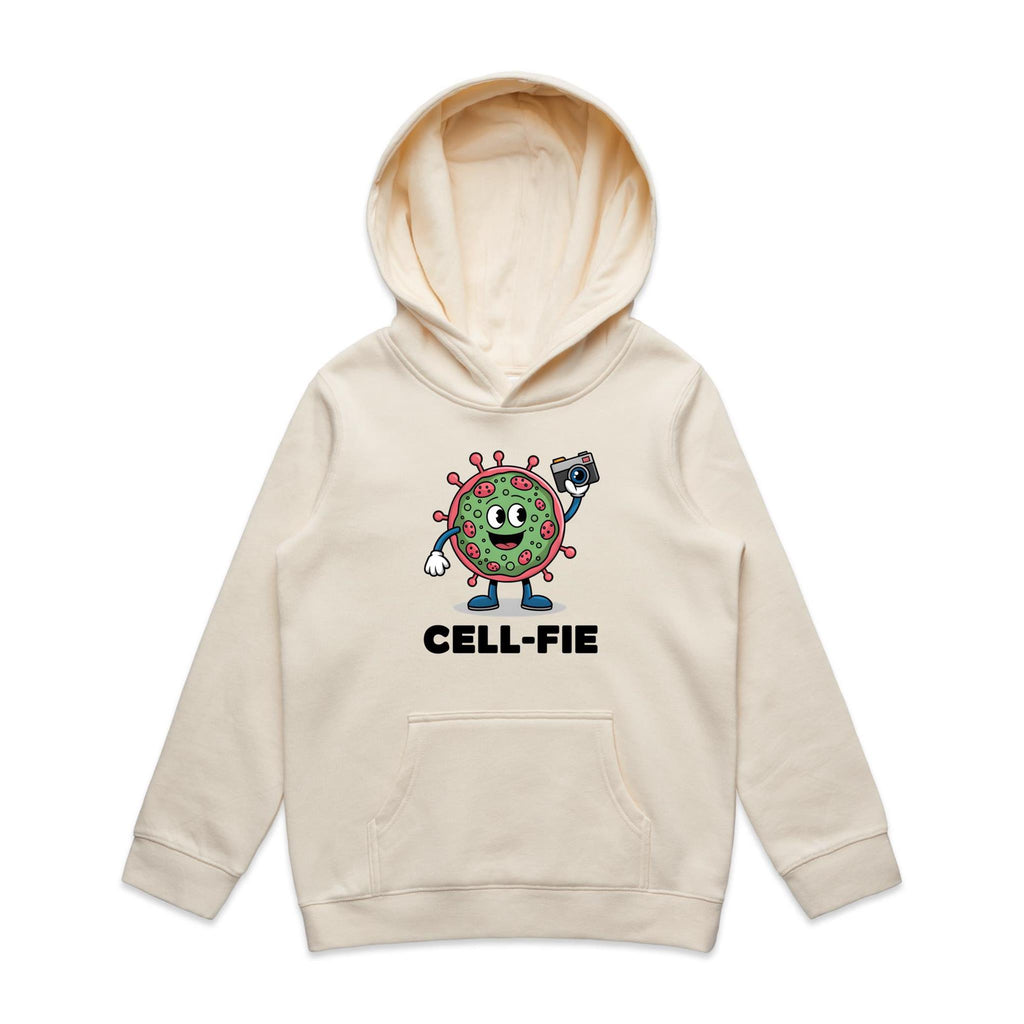 Cell-fie Cell Selfie Kids AS Colour Hoodie Ecru Kids Hoodie Printed In Australia Science