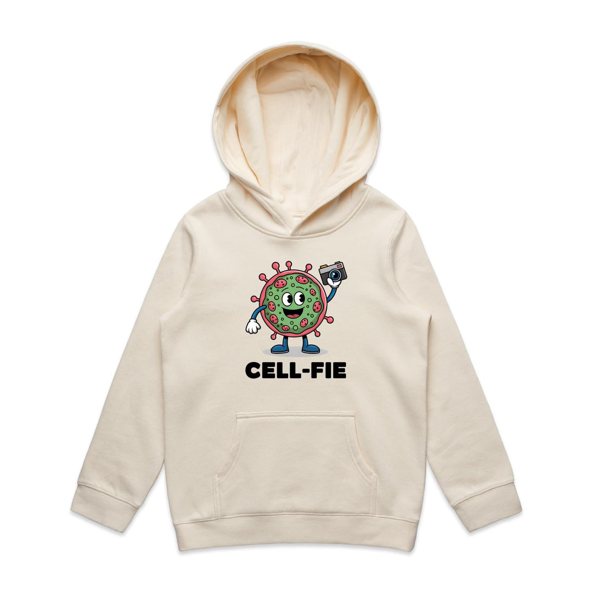Cell-fie Cell Selfie Kids AS Colour Hoodie Ecru Kids Hoodie Printed In Australia Science
