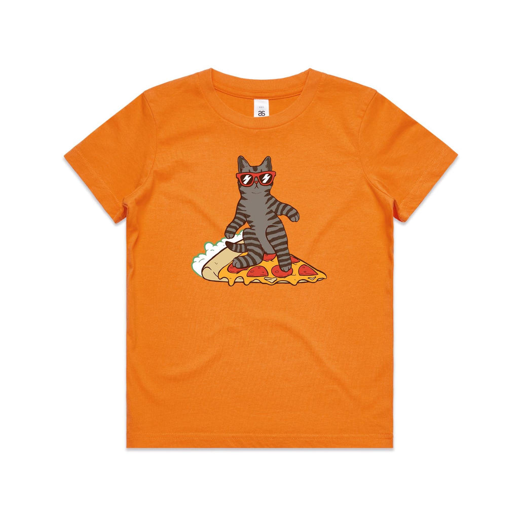 Cat Surfing On Pizza Kid's AS Colour T-shirt