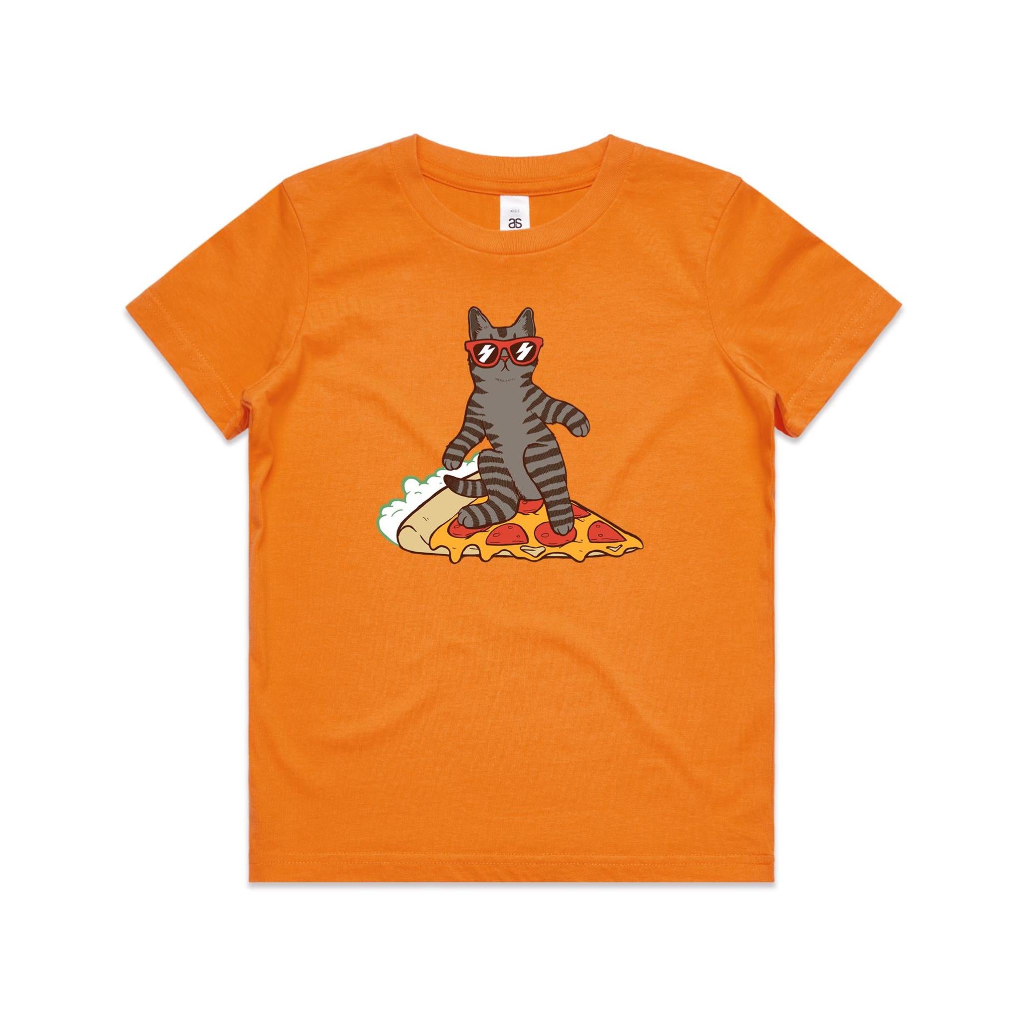 Cat Surfing On Pizza Kid's AS Colour T-shirt