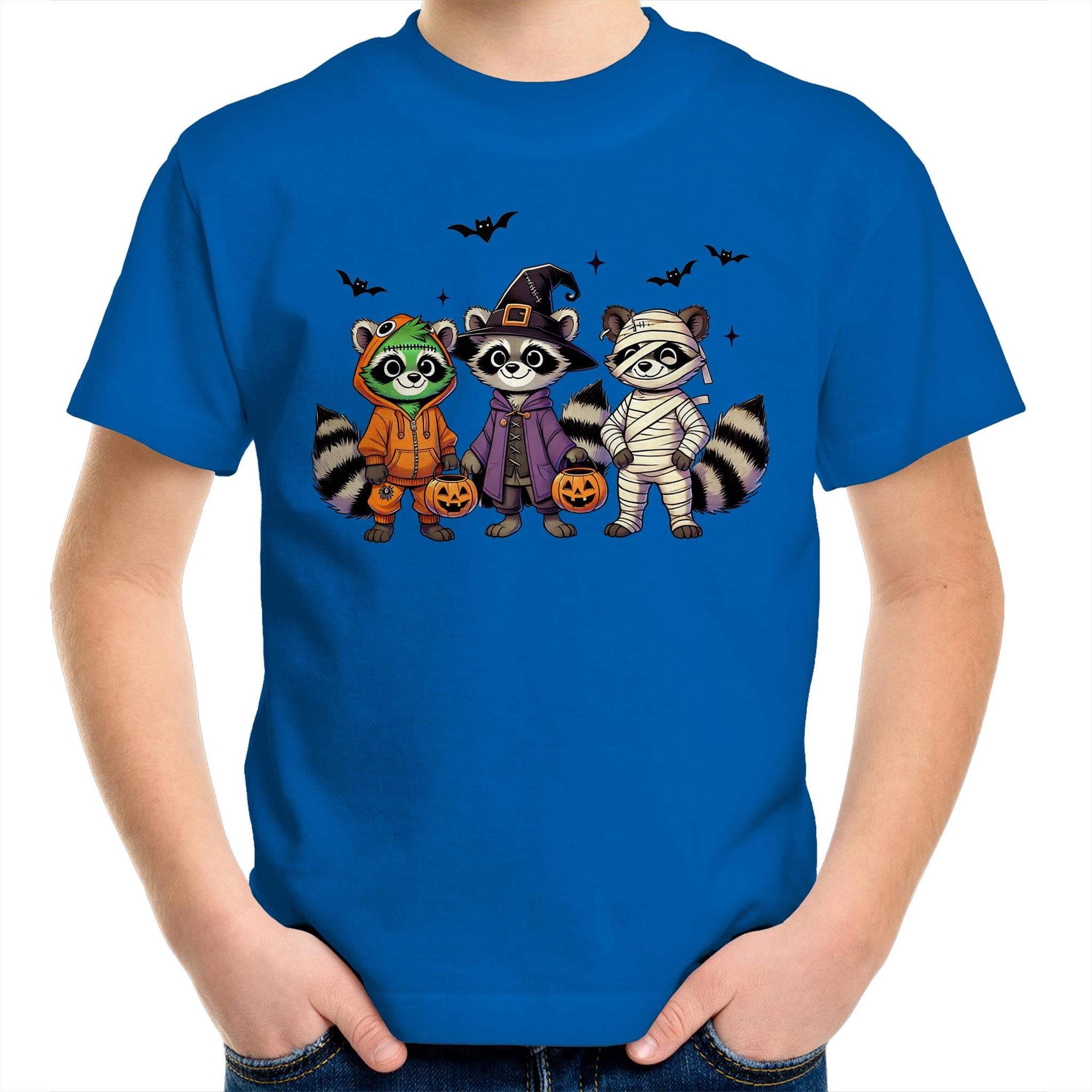 Halloween Raccoons - Kids Youth T-Shirt Bright Royal Kids Youth T-shirt Halloween Printed In Australia